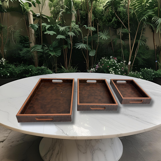 Designer Leather Tray - Brown Croco- 3 piece set