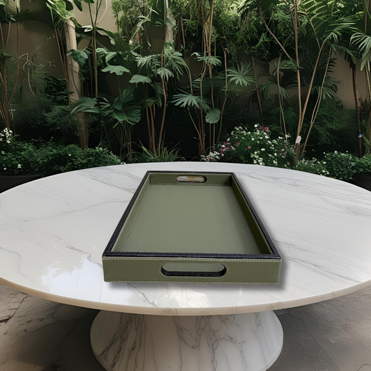 Designer Leather Tray - Green - 3 piece set