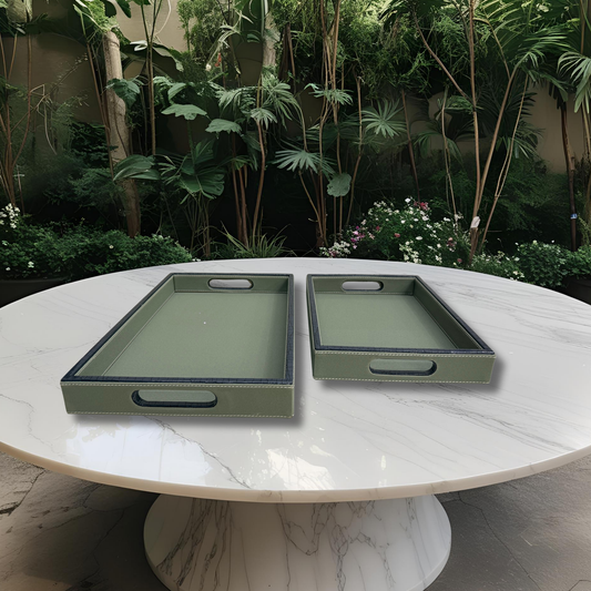 Designer Leather Tray - Green - 2 piece set
